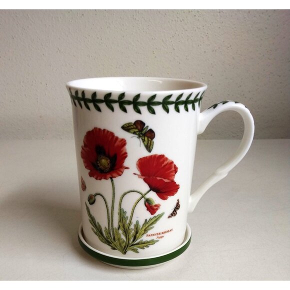 Portmeirion Botanic Garden Red Poppy Mug & Coaster Set Porcelain for Coffee Tea - Picture 5 of 11
